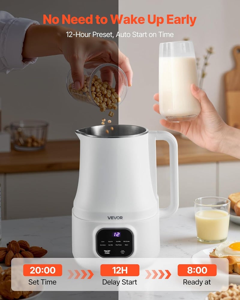 VEVOR 8-in-1 Nut Milk Maker, 34 oz Soy Milk Maker with Soundproof Cover for Homemade Oat, Nut, Soy, Juice, Milkshake, Rice Cereal, Plant-Based Beverages with Self-Cleaning, Boil Water, 12-Hour Delay - Image 5